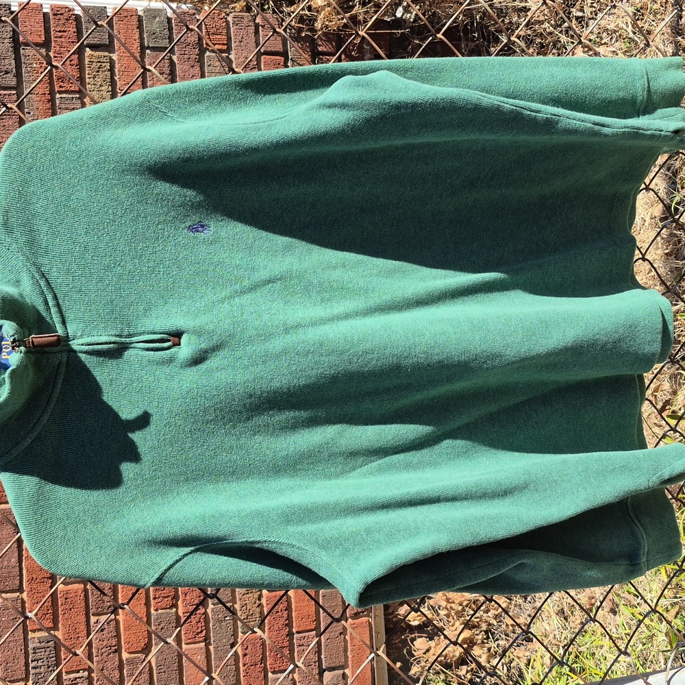 Polo Ralph Lauren Green 1/4 Zip-Up 100% Cotton Polo Sweater Size XL Pre-owned